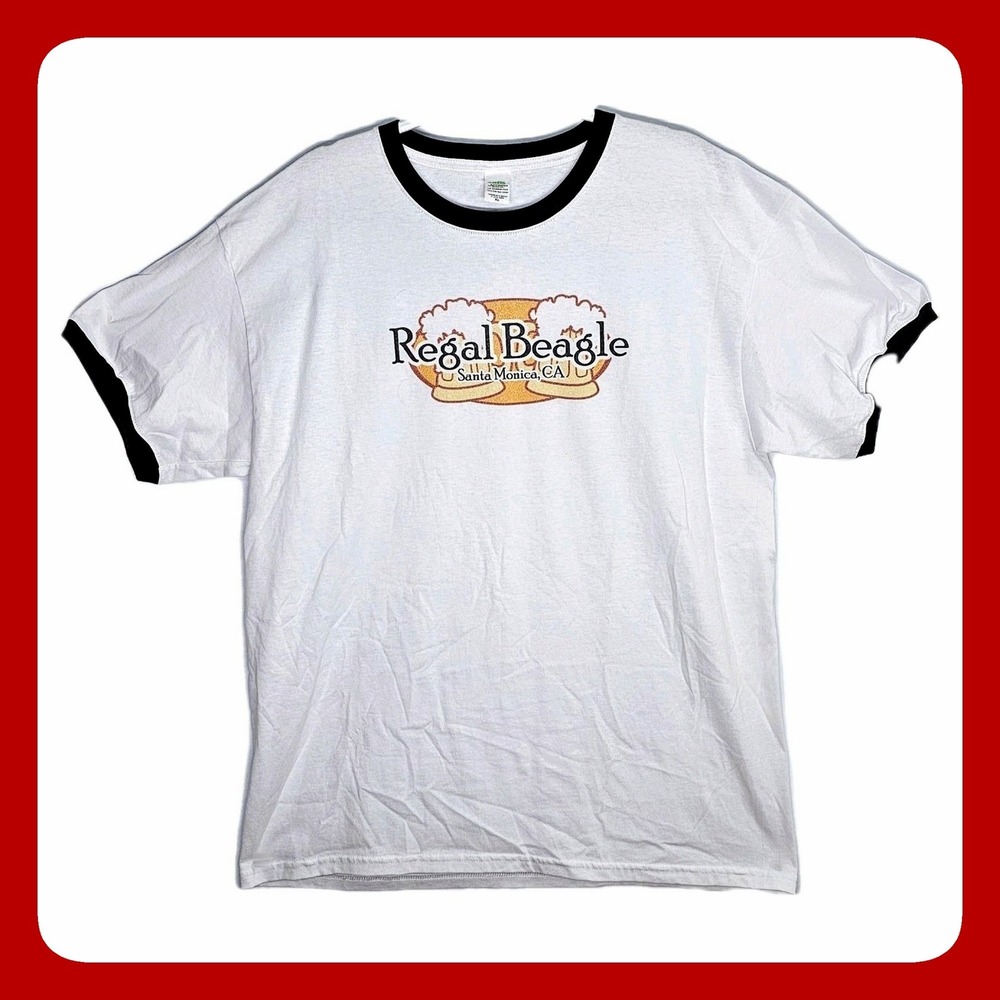 Cafe Press Regal Beagle Ringer T-Shirt Three's Company Santa Monica CA White XL